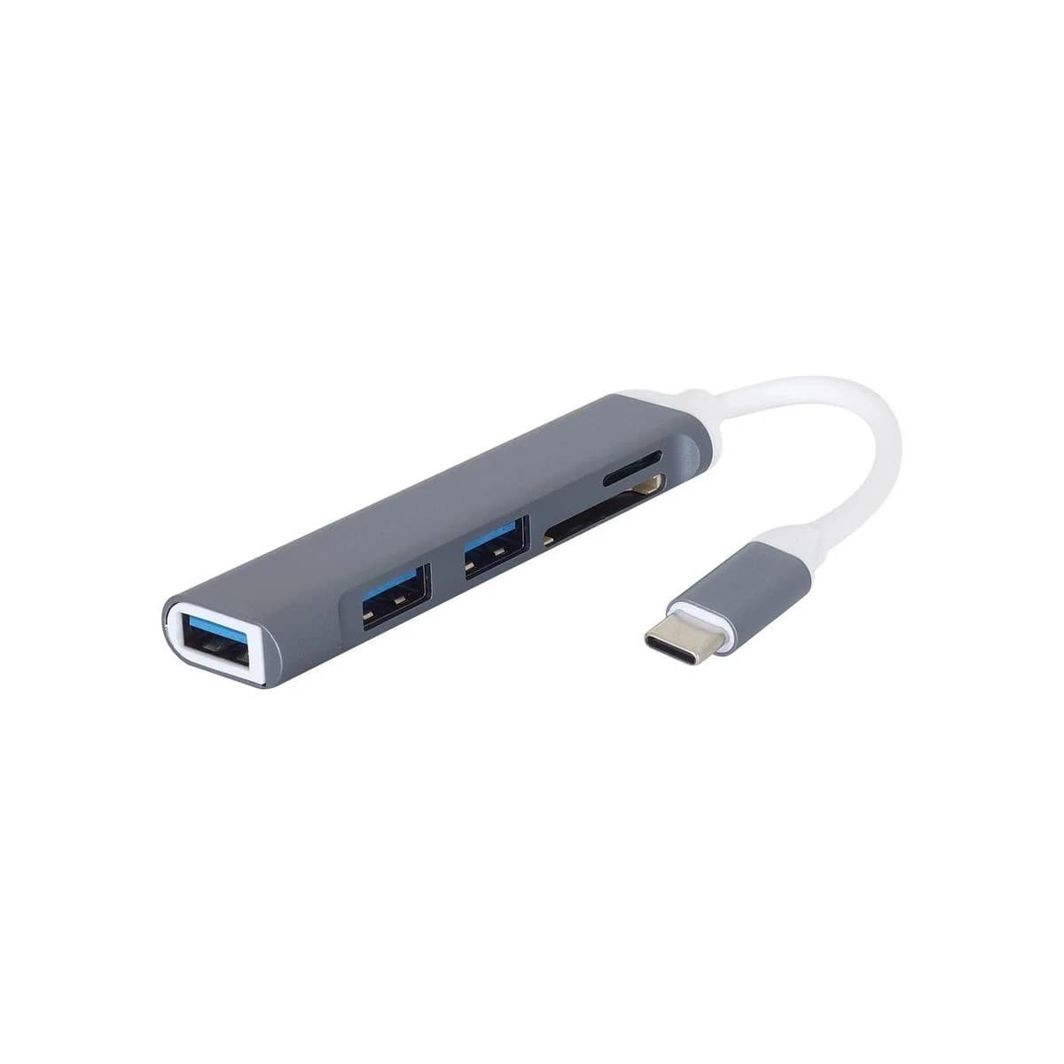 3-Port USB Hub Multiplier with USB-C Input + SD Card Reader (Aluminum Housing)